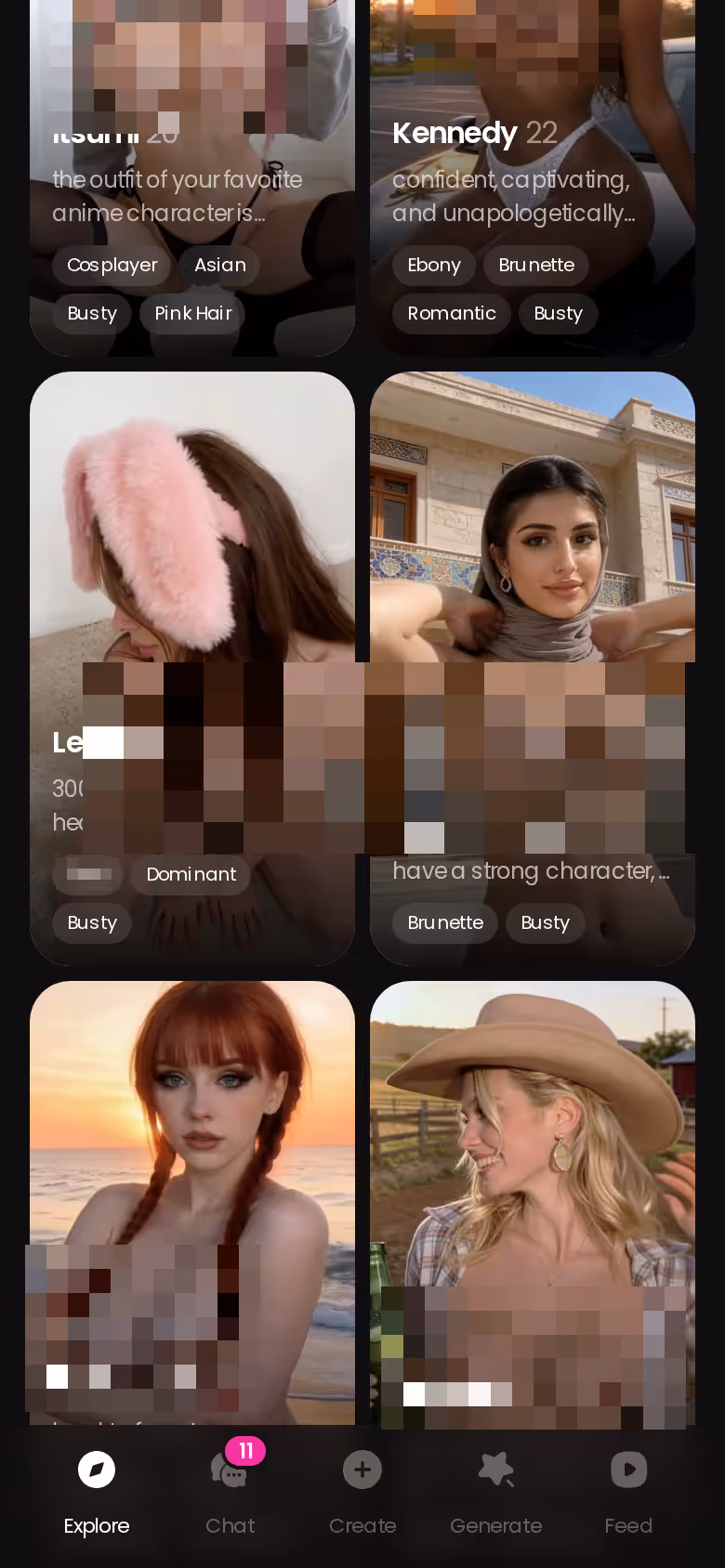 GoLove.ai Explore grid of realistic AI girls on mobile