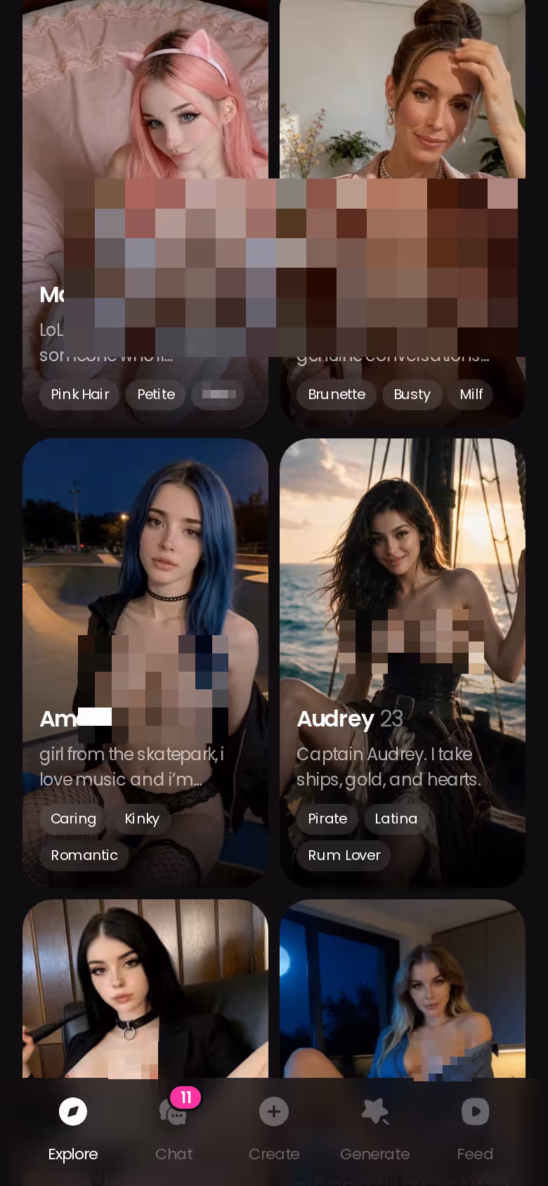 GoLove's Explore tab on mobile, the realistic character roster